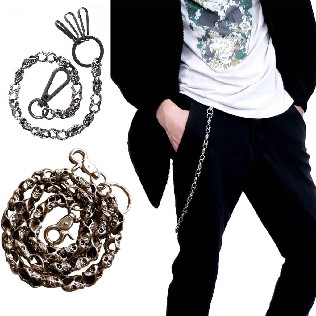 Heavy Strong Biker Wallet Chain Punk Skull-Head Chain Metal Keychain Clasp Chain