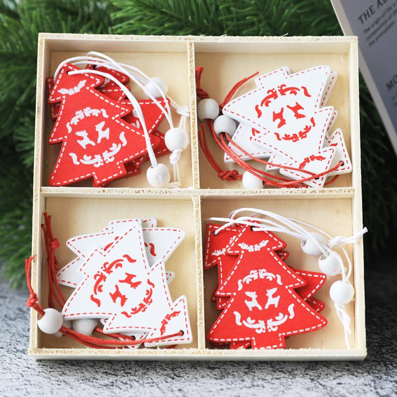 Christmas Tree Ornaments: Snowman, Wooden Horse, Tree Pendants - 4-Grid Box Set
