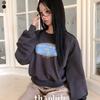 The Pink Loose Fit Vintage Crack Printing Sweatshirt