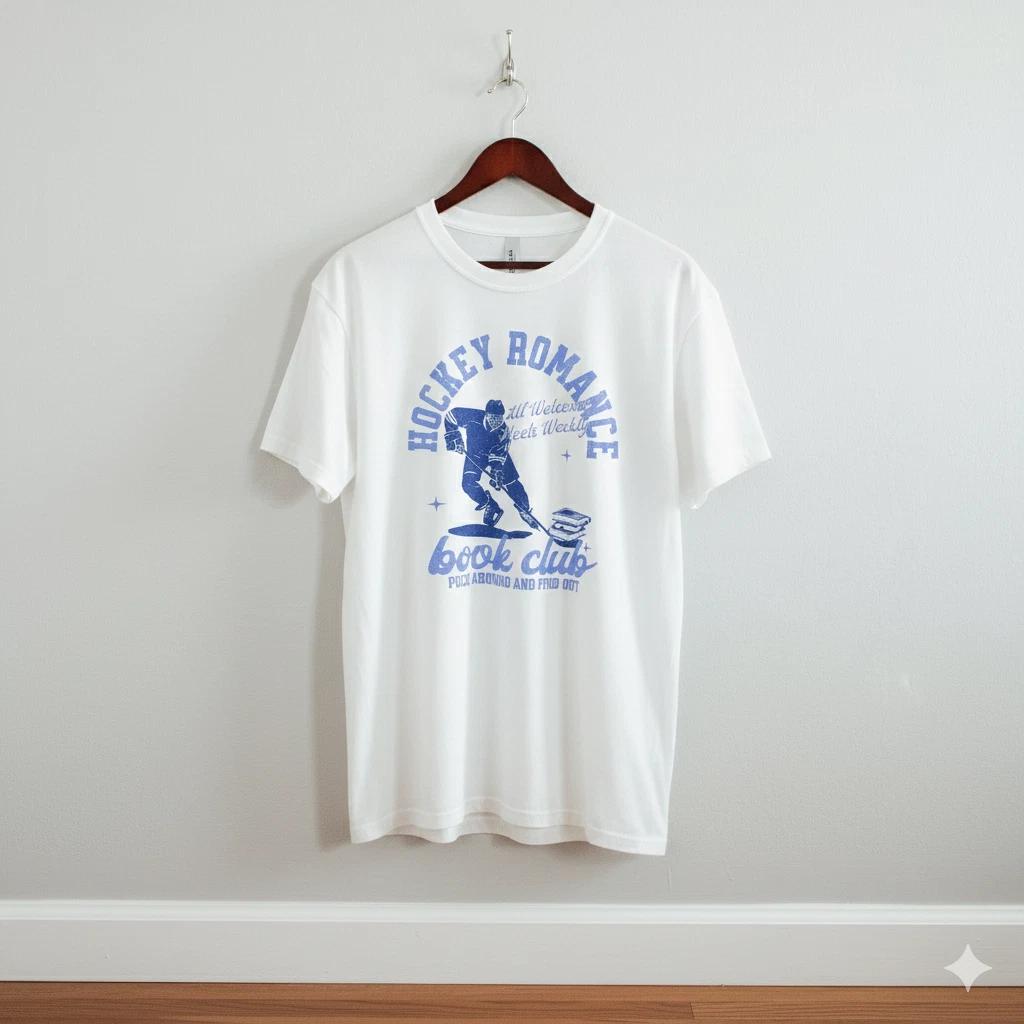 Unisex Adult Funny Graphic Hockey Romance Book Club Graphic T Shirt... L