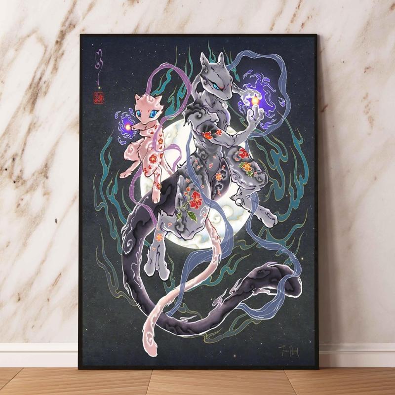 Lugia Ho-Oh Pokemon Unframed Canvas Painting Comic Themed Anime Wall Decor Unique Collection Enhance Your Living Space