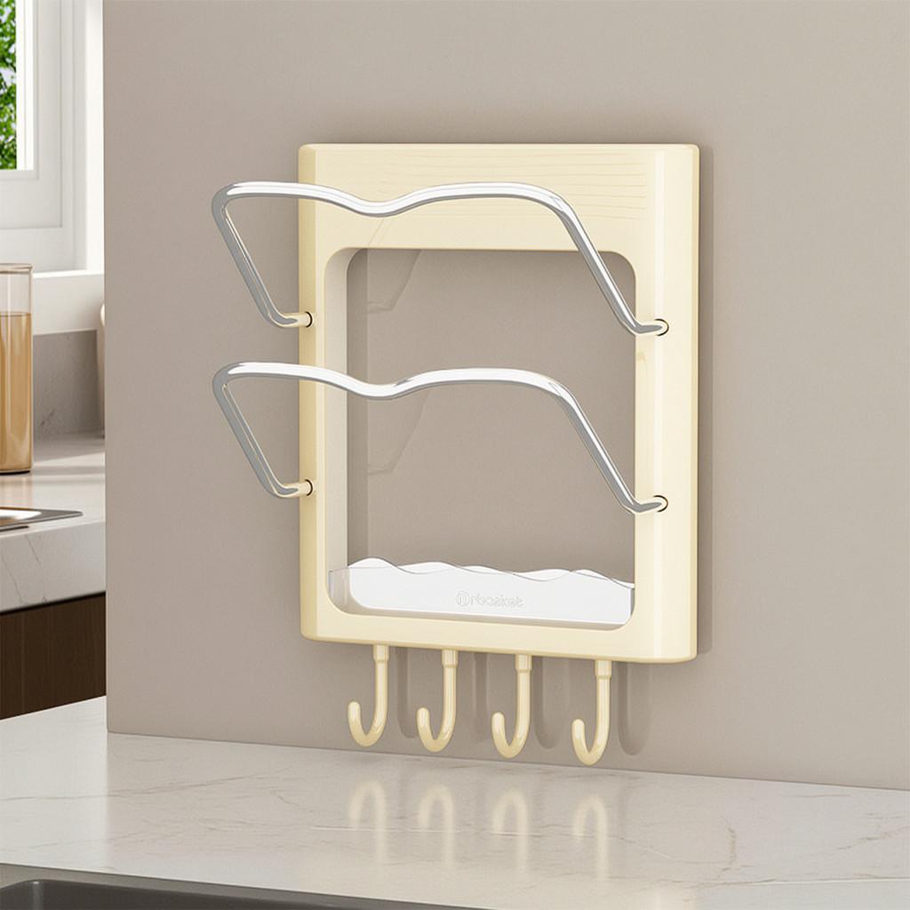 Kitchen Wall Mount Pot Lid Rack With Multilayer Storage For Home Cooking