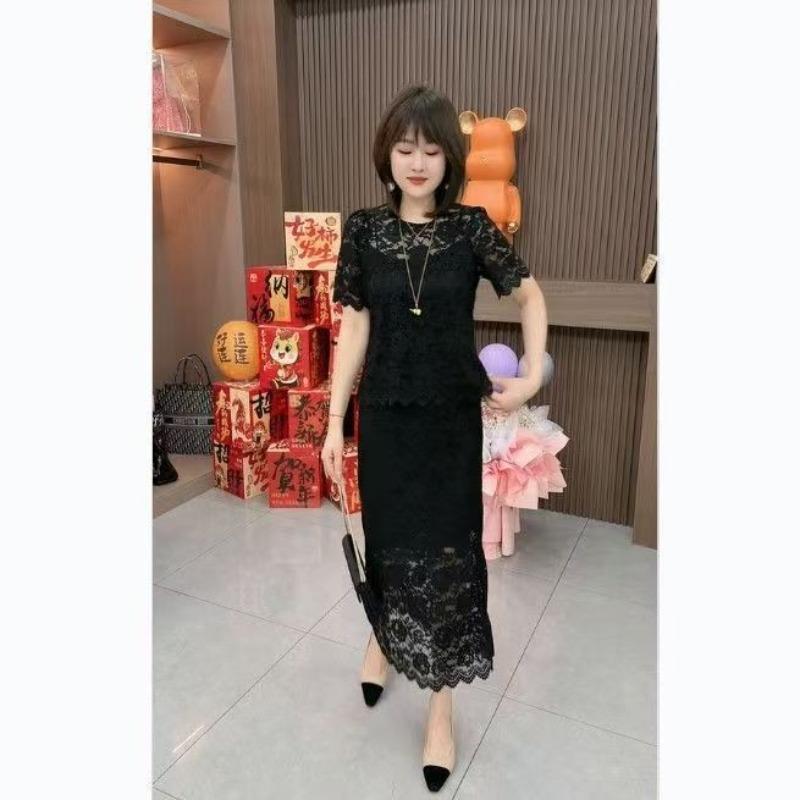 Skinny Exquisite Small Fragrant Temperament Lace Skirt Suit Women's Summer New Hong Kong Style Two-piece Skirt