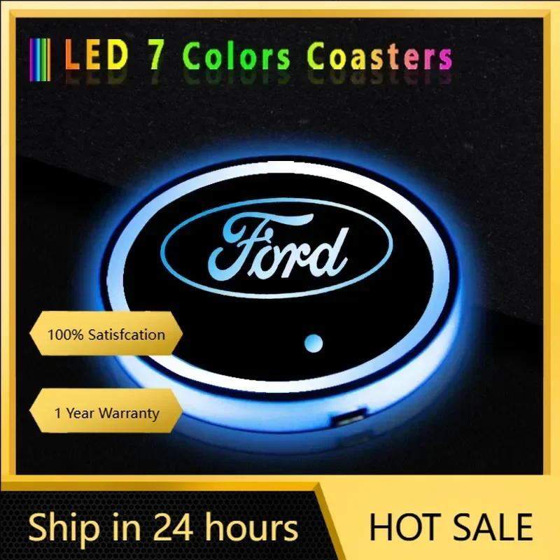 New 2026 Car Sticker For Ford 7 Colors LED Car Cup Holder Lights Luminous Coaster Water Cup Pad For Ford Escape Kuga Mondeo Ecos