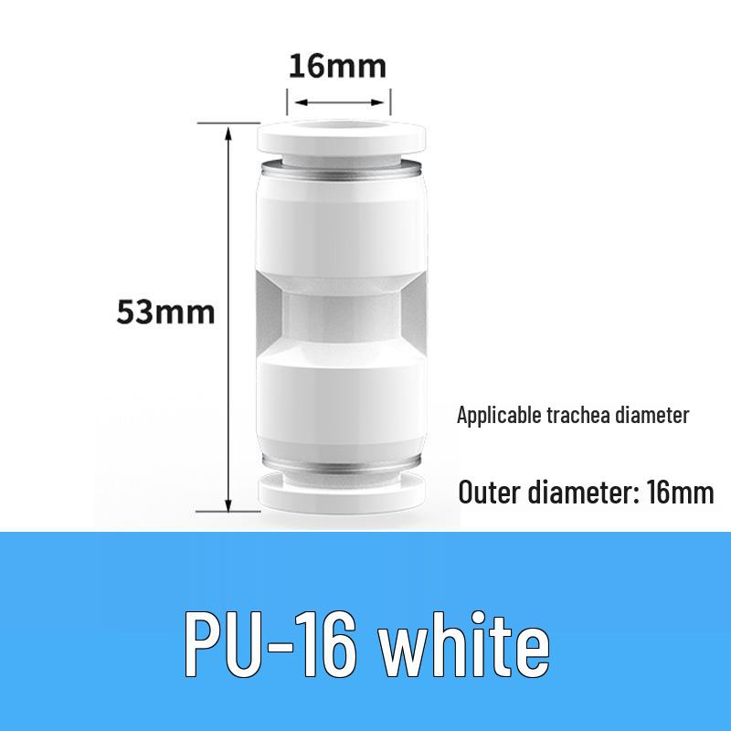 Pneumatic Quick Connect Tee, White Plastic, Straight Push-in, Sizes: 4-16mm