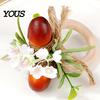 Bridal Shower Napkin Ring Artificial Rosemary Ring, Wooden Holder with Faux Acorns Harvest Party Supplies Flowers, Autumn Rustic for Farmhouse