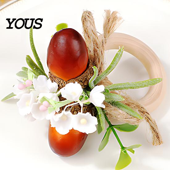 Bridal Shower Napkin Ring Artificial Rosemary Ring, Wooden Holder with Faux Acorns Harvest Party Supplies Flowers, Autumn Rustic for Farmhouse