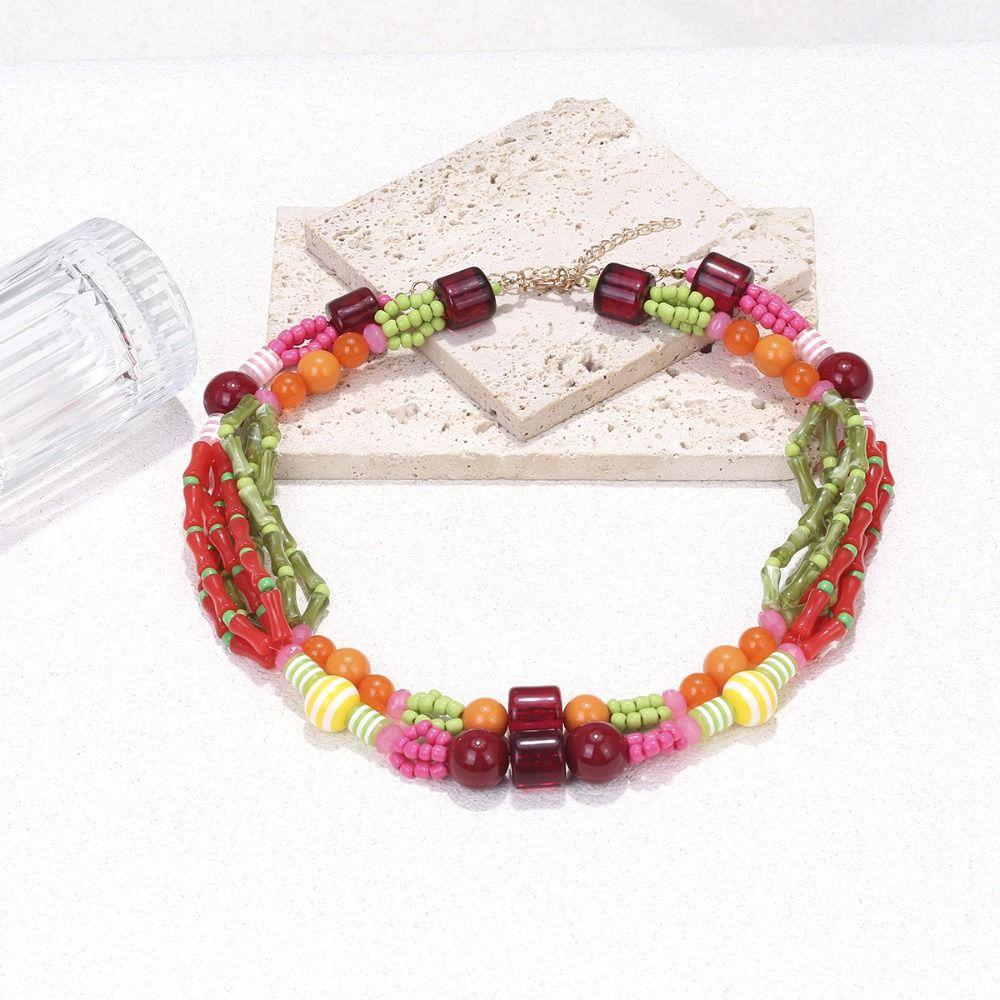Ethnic Style Multilayer Bead Necklace Marine Organism Charms Dopamine Necklace  Women