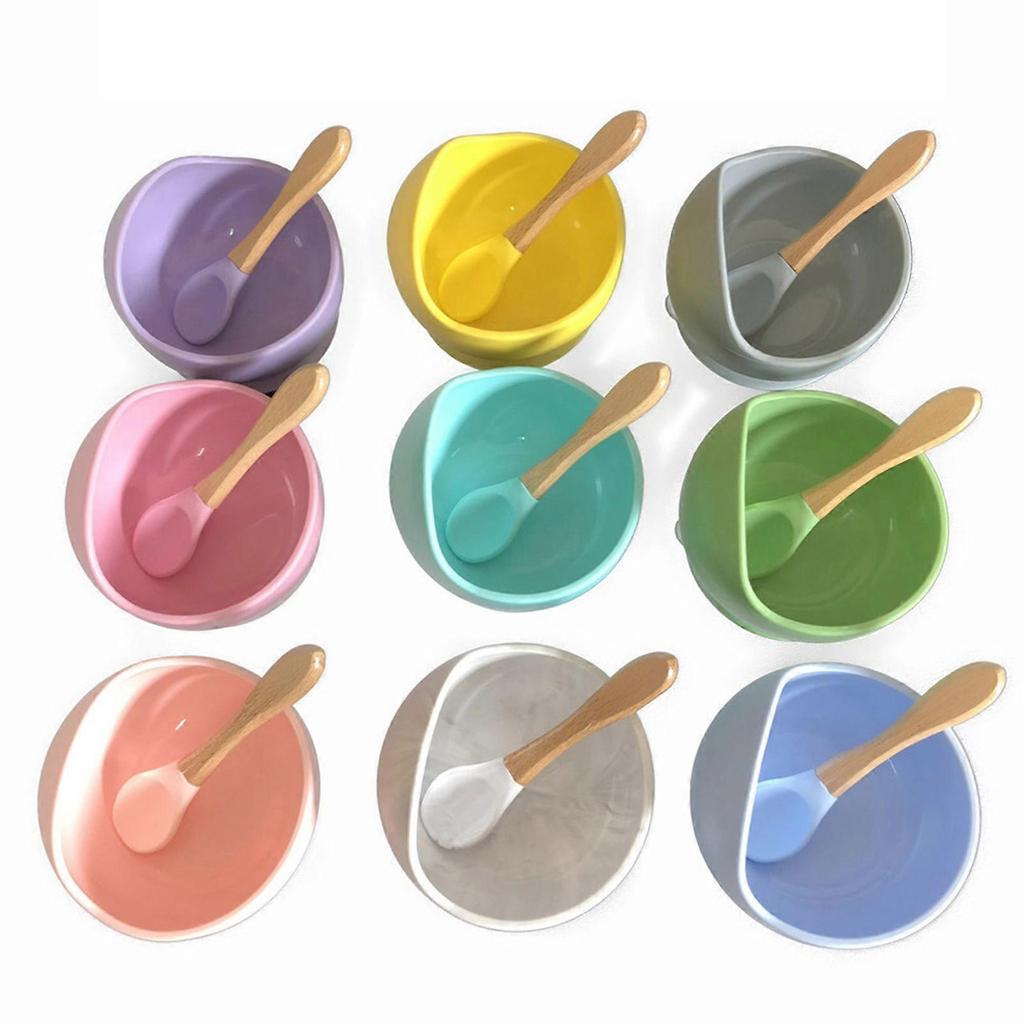 6 Pcs Baby Silicone Bib Divided Dinner Plate Suction Bowl Spoon Fork Set Training Feeding Food Utensil Dishes Tableware Brick Red