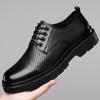 Men's Black Leather Derby Shoes, Casual Spring Style with Thick Soles, Low-Top Formal Wedding Martin Boots.
