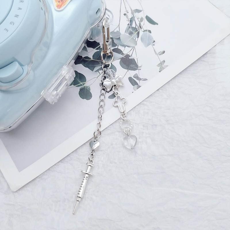 Beaded Wrist Strap Cross Pendant Keyring Hollow Heart Bead Wrist Strap Y2k