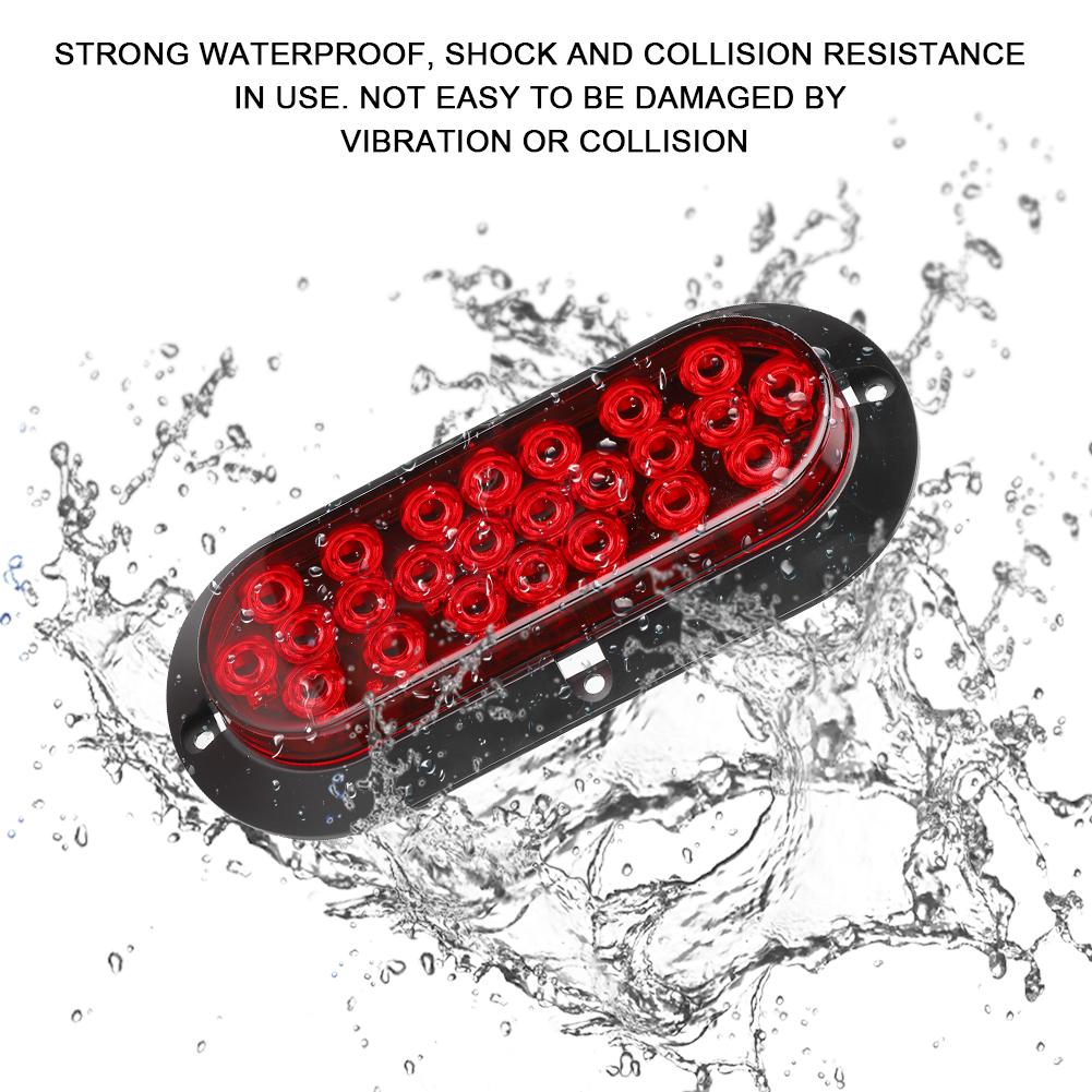 2PCS 6in 24LED Oval Red Brake Taillight Waterproof Rear Lamp for Truck Trailer 12V