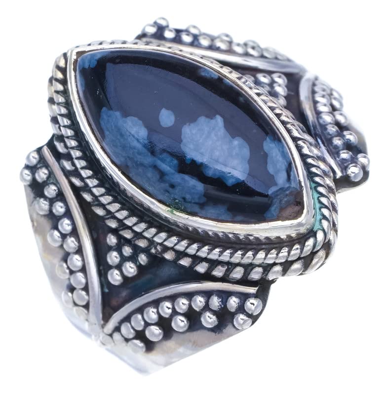 

StarGems® Natural Snowflake Obsidian Handmade 925 Sterling Silver Ring 7.5 F2954