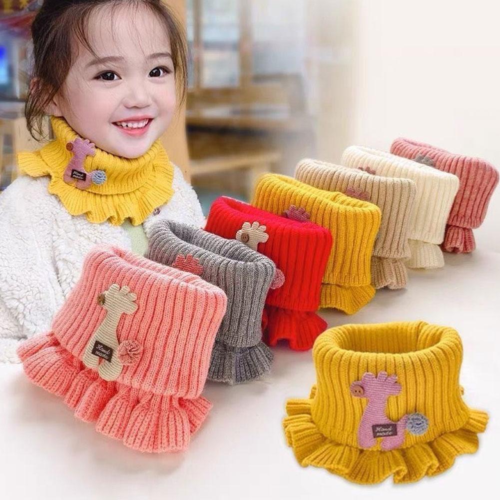 Knitted Scarf Cartoon Giraffe Ruffle Neck Warmer Detachable Fake Collar Knitted Turtleneck Dickey Collar for Kids Toddlers Girls