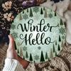 Winter Round Iron Wall Art Hello Sign 7.8 Inch Metal Plaque Decorative For Front Door Porch Living Room Bedroom Home Decor Gift