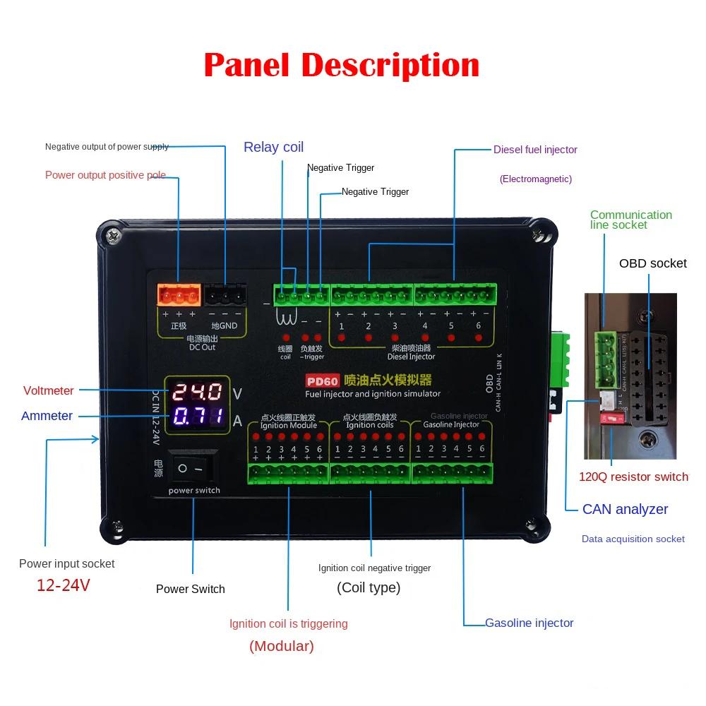 PD60 Fuel Injection Ignition Simulator Vehicle Computer Inspection Tester for Ignition Coil of Diesel Fuel Injector