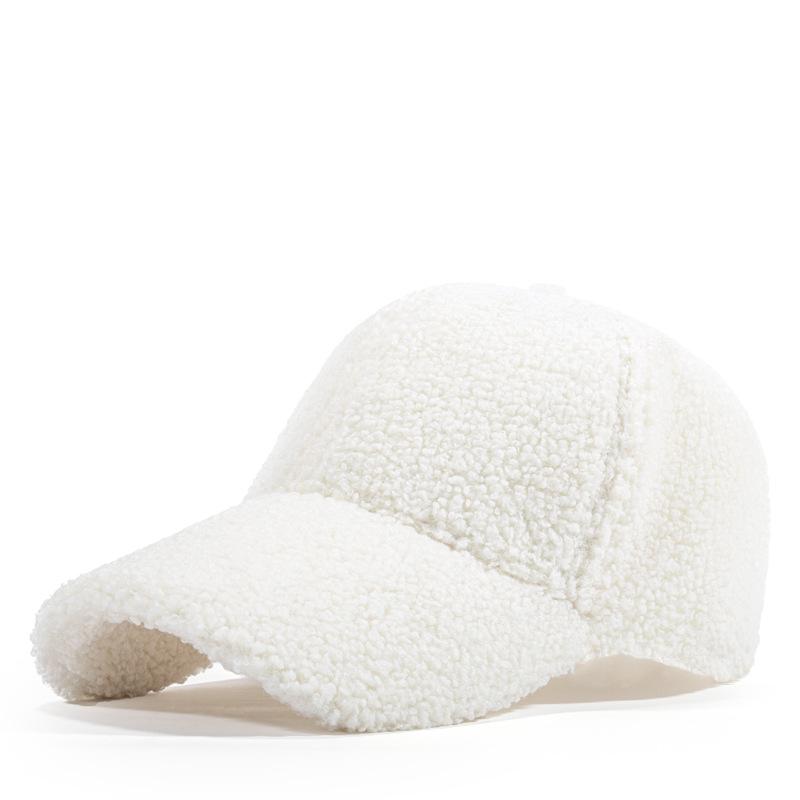 

Унисекс Кепка-бейсболка из утолщенной овечьей шерсти в корейском стиле для осени и зимы - Однотонная, Теплая, Повседневная уличная шляпа Adjustable покинуть белый