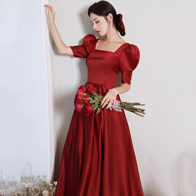 Satin Toast Dress Bride Summer Satin Wedding Dress Women Can Usually Wear Engagement Banquet Back Door Skinny Long