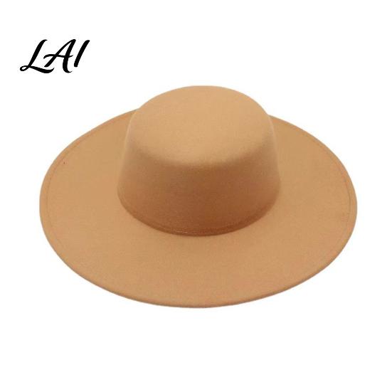 Polyester Warm Winter Cap Flat Top Fedora Hat Wool Blend Derby Cap Retro Jazz Elegant Headwear Wide Brim Felt Hat for Women Events & Daily