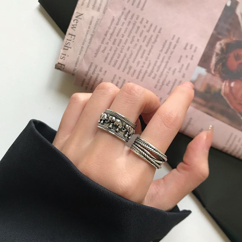 Index Finger Ring Female Hipster Japanese And Korean Retro Ethnic Style Baby Elephant Ring Birthday Gift Korean Jewelry Ring Set