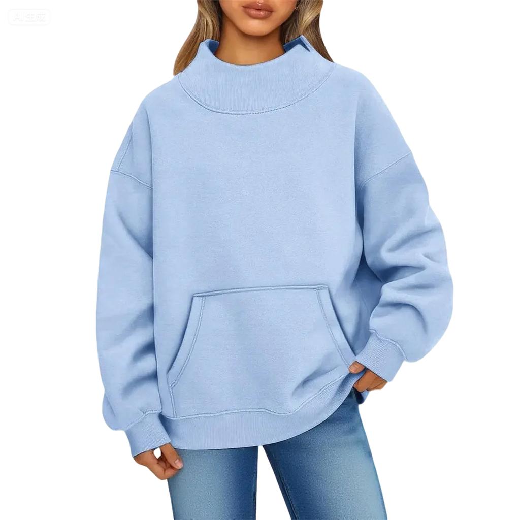 Women's Fashionable Solid Color Round Neck Long Sleeved Sports Casual Pullover Sweatshirt Top