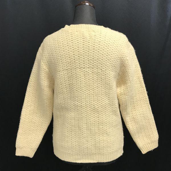 Northern Isles 100% Virgin Wool Long Cardigan Women M Ivory Aran Pattern Vintage(USED)