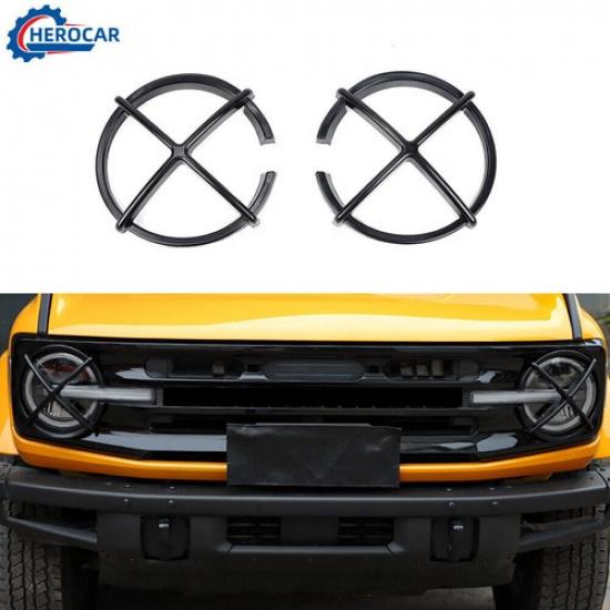 Front Grille Erts Mesh Headlight Trim Decor Cover Kit For + Ford Bronco