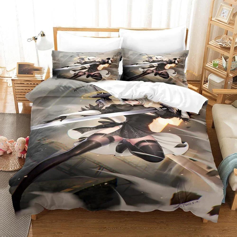 Game NieR Automata YoRHa No.2 Type B 2B Bedding Set Boys Girls Twin Queen Size Duvet Cover Pillowcase Bed Kids Adult