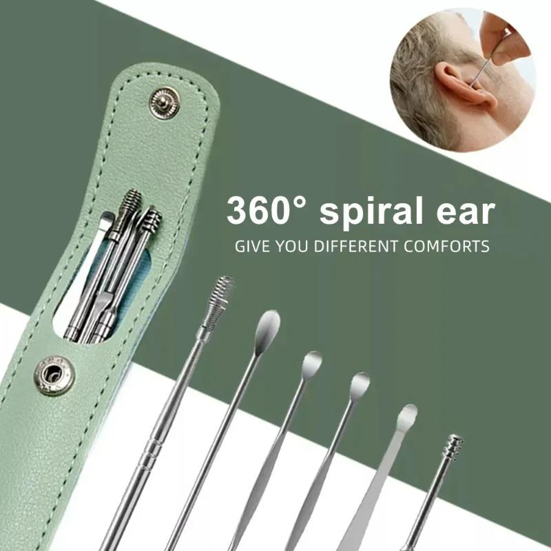 Wholesale 6Pcs Effective  Earwax Cleaning Tool with Spiral Earpick and Ear Curette   Ear Care Tool for Daily Use  ear pick1 set