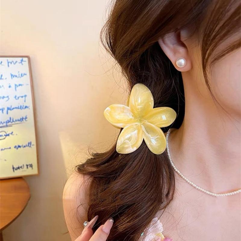 2Pcs Sweet Large Hair Claw Clip Hairwear Bobo Flower Acrylic Horsetail Clip Hairpin Summer Beach Vacation Hair Accessories