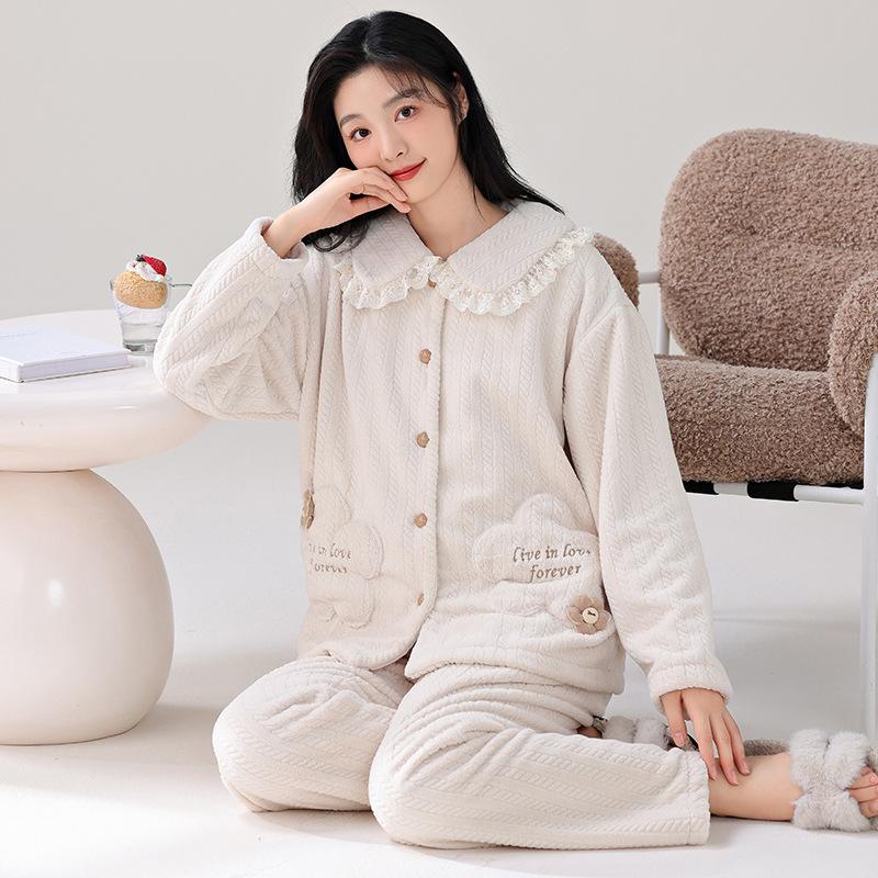 Winter Pajamas Women'S Coral Fleece Fleece Thickened Autumn And Winter Flannel Age-Reducing Loungewear Winter