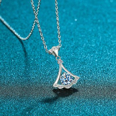 Collana con gonna piccola in argento sterling S925 da donna, ciondolo a ventaglio da un carato, personalità alla moda, catena per clavicola