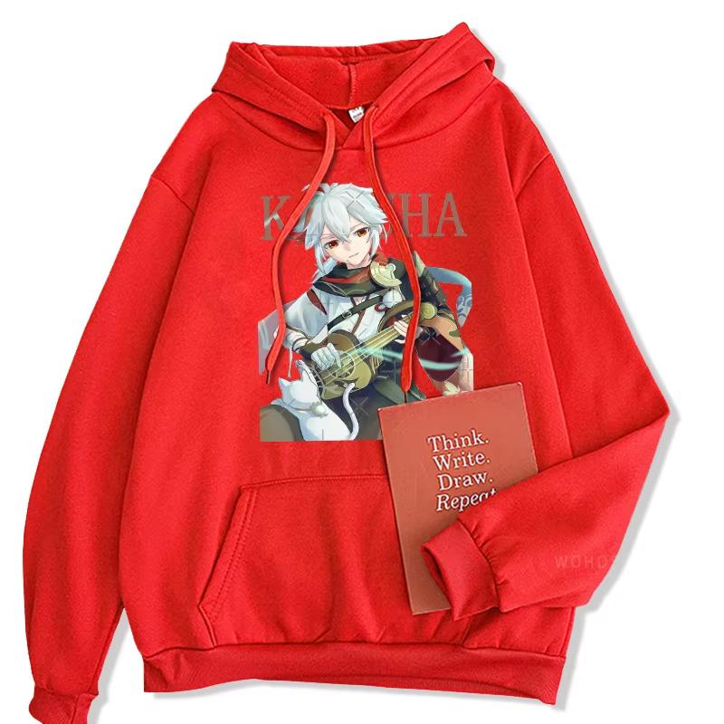 Anime Game Genshin Impact Hoodie Kaedehara Kazuha Manga Aesthetics Printed Unisex Oversized Black Streetwear Hooded Sweatshirts