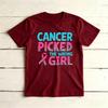 Cancer Picked The WrongunisexLeopard Letter Graphicunisex Summer Tshirt Breast Cancer Fighter Bold Motivational Short Sleeve Top
