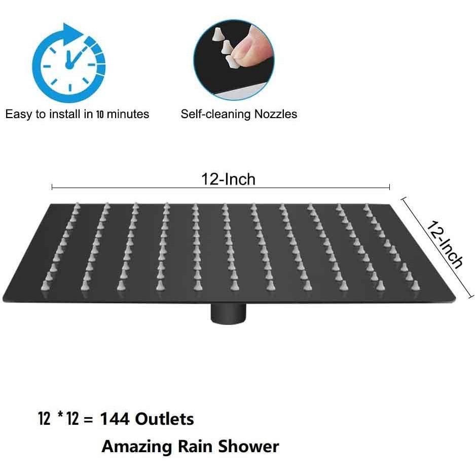 8"/10"/12" Large Rainfall Black Shower Head 304 Stainless Steel Square Rain ShowerHead Full Body Coverage Shower Set