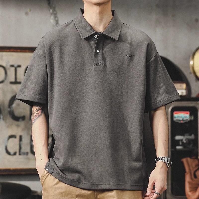 American Retro POLO Shirt Men's Summer Simple Style Heavy Men's Loose Large Size Men's Short-sleeved T-shirt