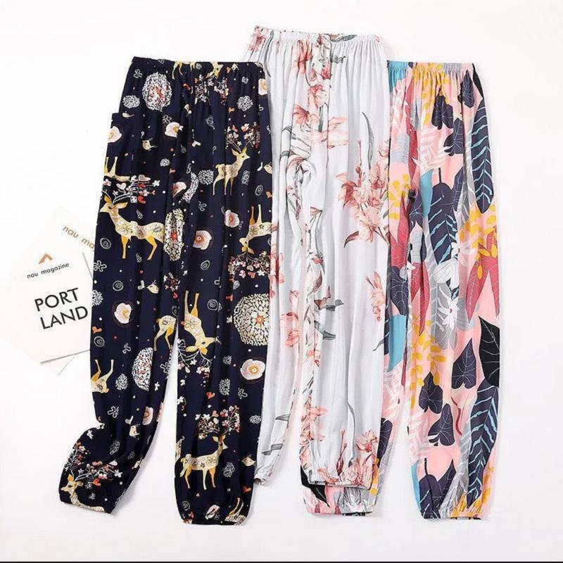 Women's Summmer Pants Drawstring Elastic Waist Beach Bloomers Pajama Pants Capri Pants