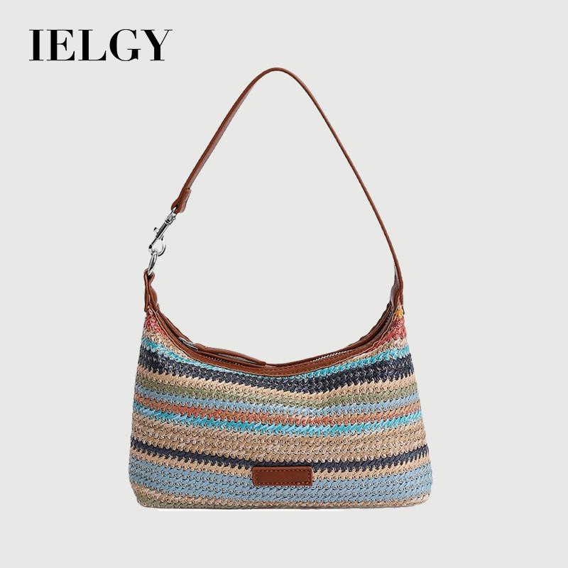 IELGY Straw Bag Summer All-Match Cross-Body Bucket Bag