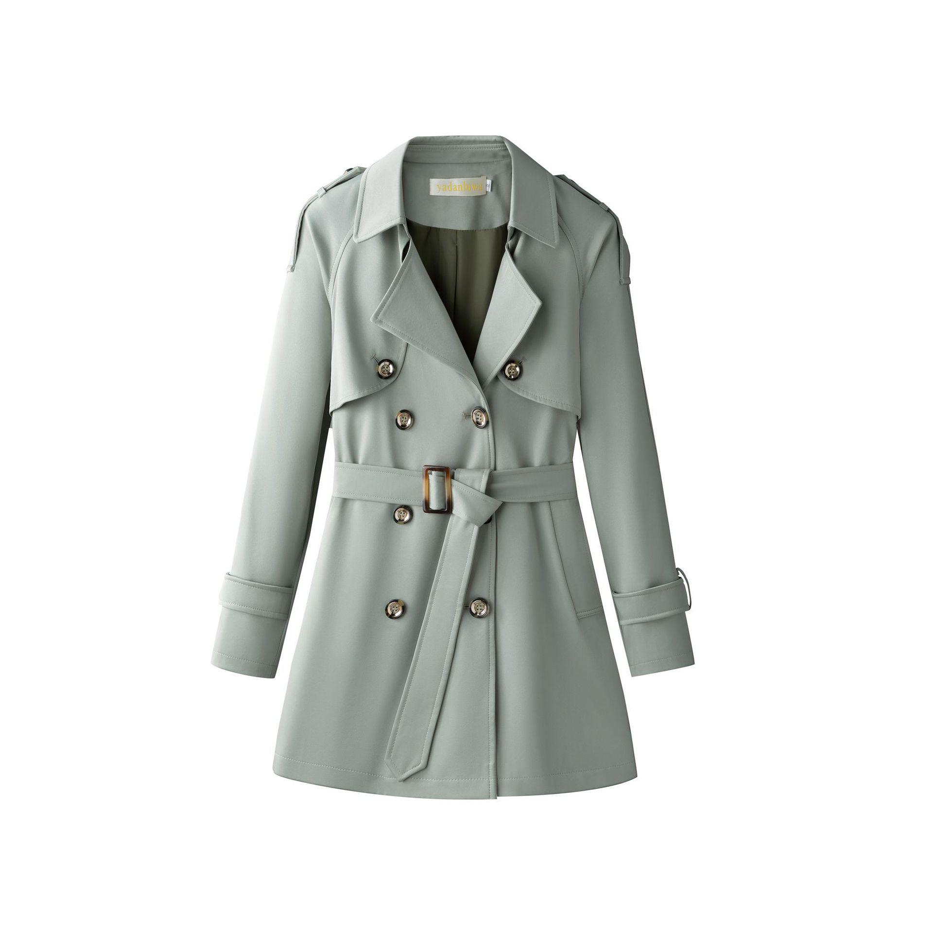 

Маленький женский тренч средней длины в британском стиле, двубортный, 2025 S 50kg яблочный зеленый