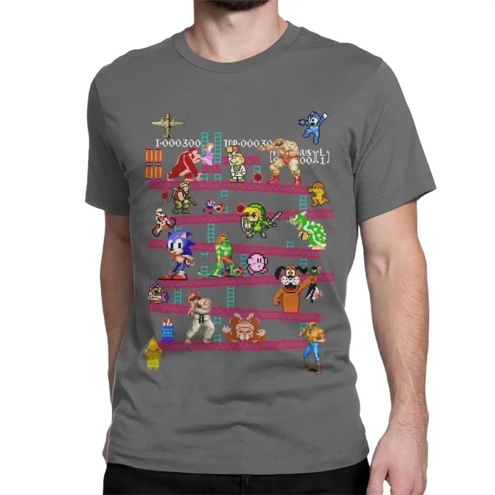 Men's  Collage T-Shirt Vintage Console Style Cotton round Neck Short Sleeve Tee Shirt Gift Idea for Gamers