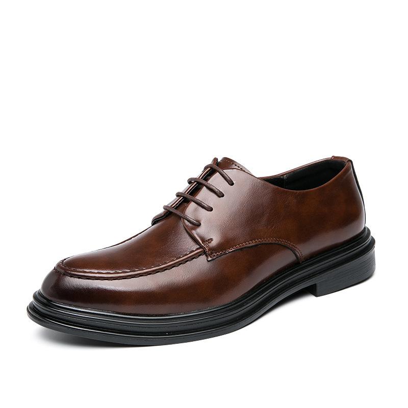 Summer and Autumn Business Casual Pointed Toe Men's Leather Shoes Tied Soft Leather Breathable Korean Version Height-enhancing Formal Leather Shoes
