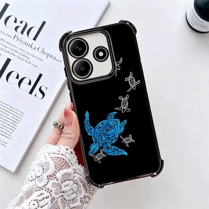 Cartoon Ocean Sea Turtle Plating Phone Case For Xiaomi Redmi Note 14 15 Pro Plus 13 12 11 11S 11T 10 9S 9 5G Anti-Fall Airabag C