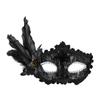 Carnival Mask with Feathers, Black, 22cm