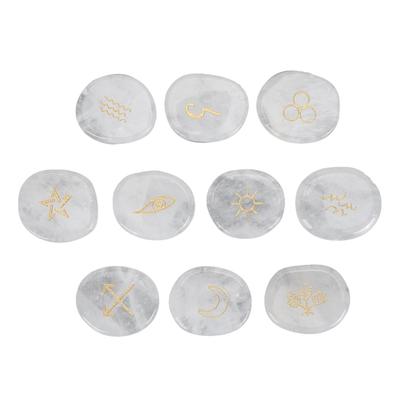 10Pcs Engraved Rune Stones Palm Stones Healing Witch Rune Stone with Engraved Symbol for Meditation