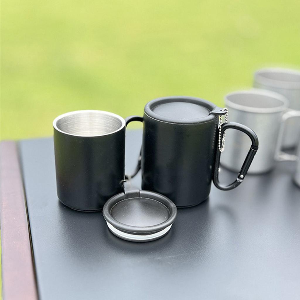 Outdoor Camping Mug Travel Coffee Cup Insulated Mug with Carabiner Handle & Lid Portable Picnic Water Mug Durable