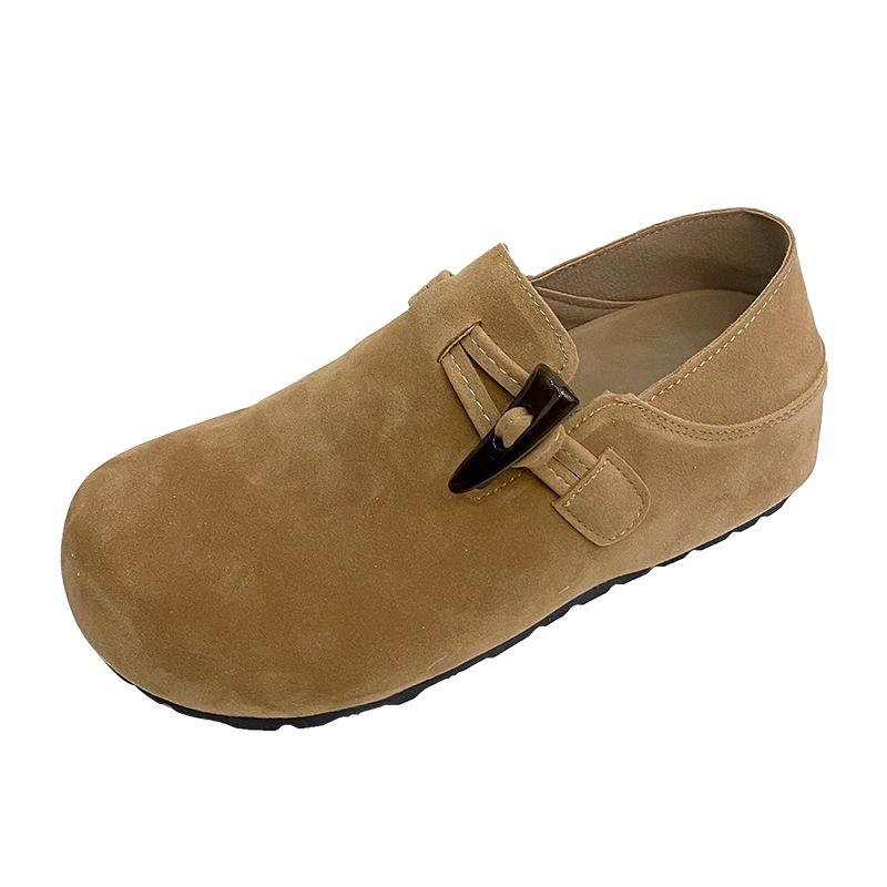 

2025 весна новая женская ретро обувь с роговой пряжкой, глубокий вырез, круглый носок, удобная плоская подошва, повседневные мюли 40 жёлтый