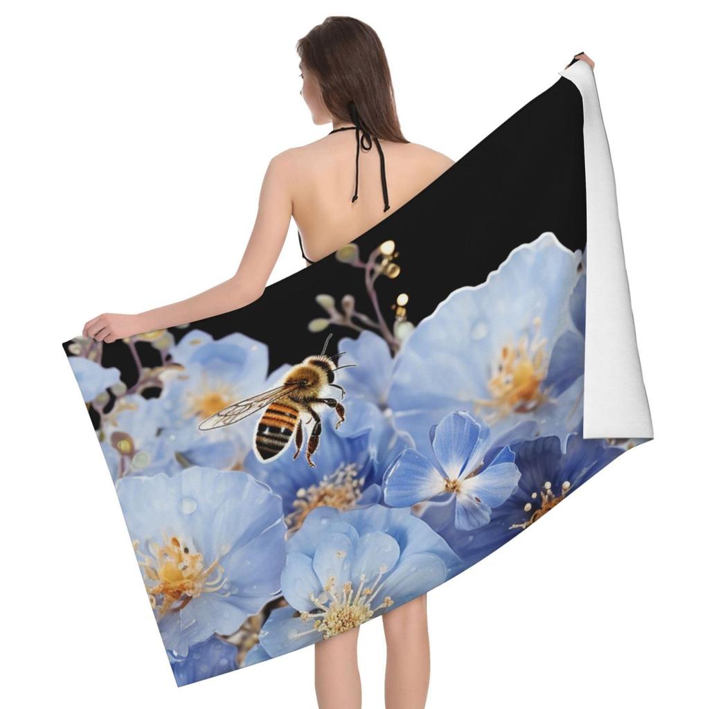 Sunflower Bees Print Beach Towel Quick Dry Absorbent Bath Towel Super Soft for Pool,Beach,Bath,Gym,Travel,Spa,Sport, Yoga Mat