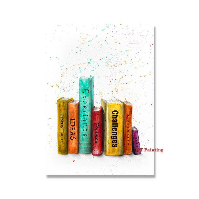 Citind Cărți Poster de Studiu Culoare Splash Desen Animat Pasăre Drăguță Educație Imagini de Perete Pictură pe Pânză Cameră Copii Decor Acasă