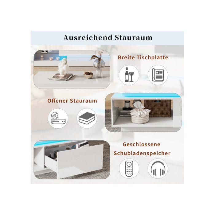 Konferenční stolek - MUVOE - Moderní - LED osvětlení - Prostorná zásuvka - 100x50x40,3 cm