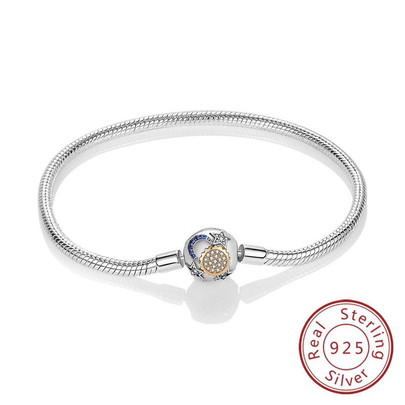 Armband Original 925 Sterling Silver Berlockarmband 17-20CM Kärlekshjärta Pave Zirkonia Armband för Kvinnor DIY Berlock Smycken Gåvor